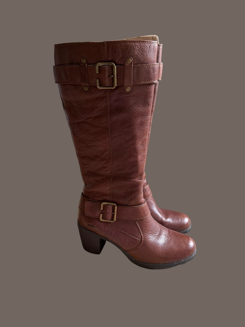 b.o.c. Born Concept Brown Leather Knee High Moto Boots Size 10 Chunky Heel
